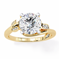 Yellow Gold Round Diamond Bypass Leaf Shoulder Solitaire Ring