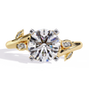 Yellow Gold Round Diamond Bypass Leaf Shoulder Solitaire Ring