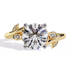 Yellow Gold Round Diamond Bypass Leaf Shoulder Solitaire Ring