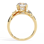 Yellow Gold Round Diamond Bypass Leaf Shoulder Solitaire Ring