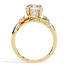 Yellow Gold Round Diamond Bypass Leaf Shoulder Solitaire Ring