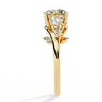 Yellow Gold Round Diamond Bypass Leaf Shoulder Solitaire Ring