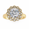 Yellow Gold Round Diamond Petal Halo Flower Cluster Ring