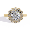 Yellow Gold Round Diamond Petal Halo Flower Cluster Ring