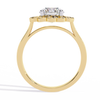 Yellow Gold Round Diamond Petal Halo Flower Cluster Ring
