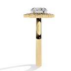 Yellow Gold Round Diamond Petal Halo Flower Cluster Ring