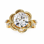 Yellow Gold Round Diamond Sculpted Bloom Solitaire Ring