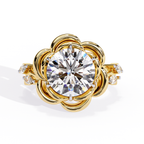 Yellow Gold Round Diamond Sculpted Bloom Solitaire Ring