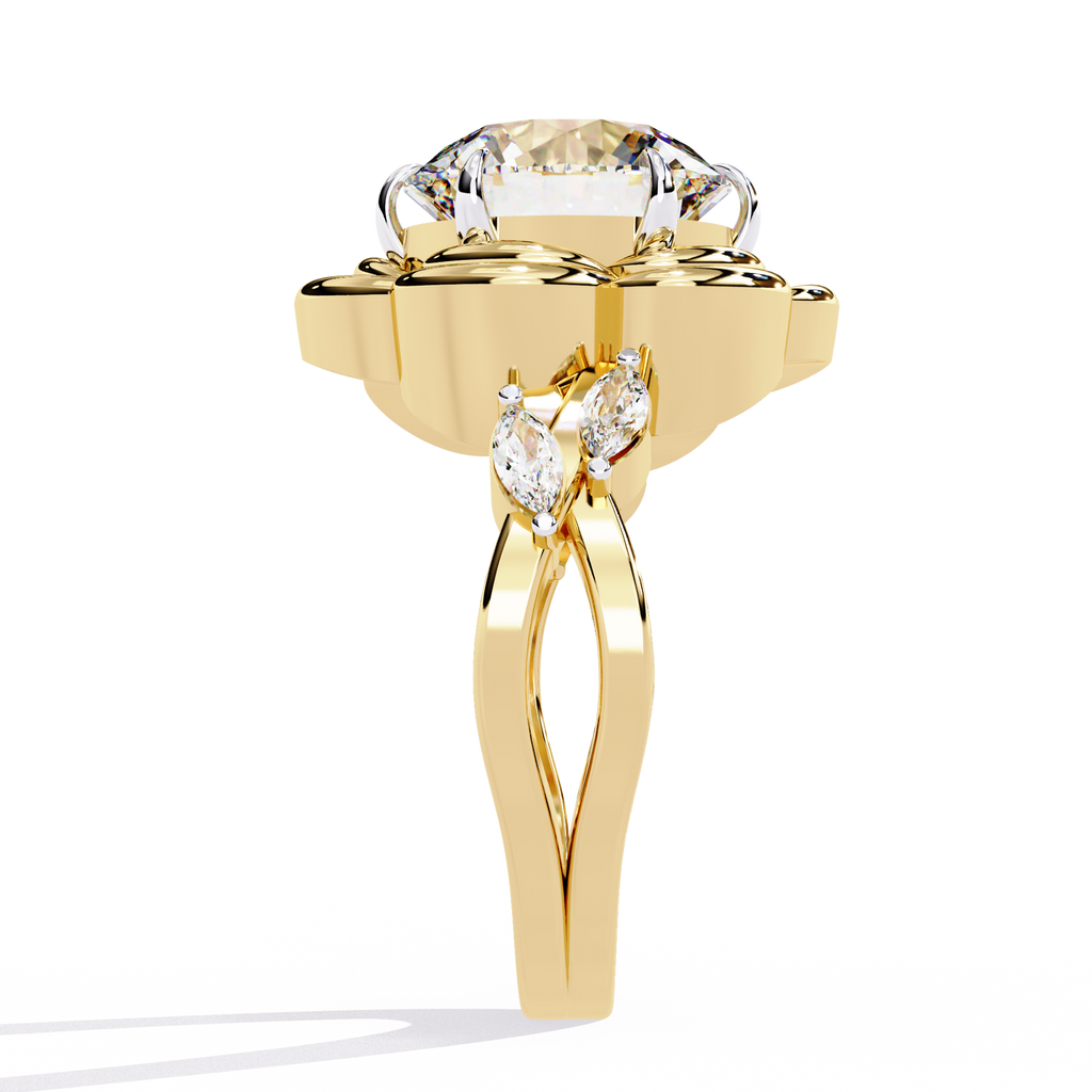 Yellow Gold Round Diamond Sculpted Bloom Solitaire Ring