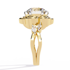 Yellow Gold Round Diamond Sculpted Bloom Solitaire Ring