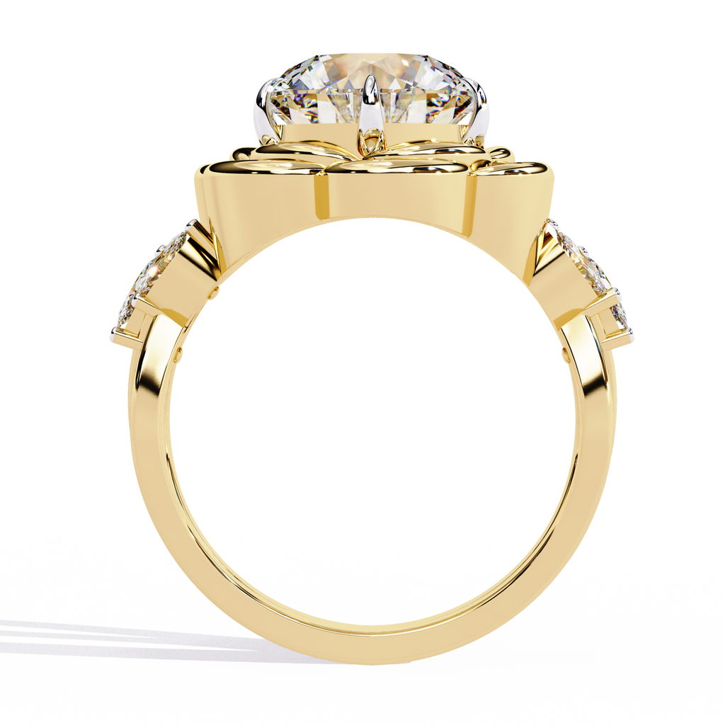 Yellow Gold Round Diamond Sculpted Bloom Solitaire Ring