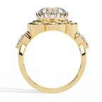 Yellow Gold Round Diamond Sculpted Bloom Solitaire Ring