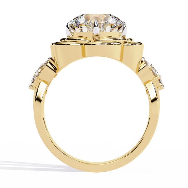 Yellow Gold Round Diamond Sculpted Bloom Solitaire Ring