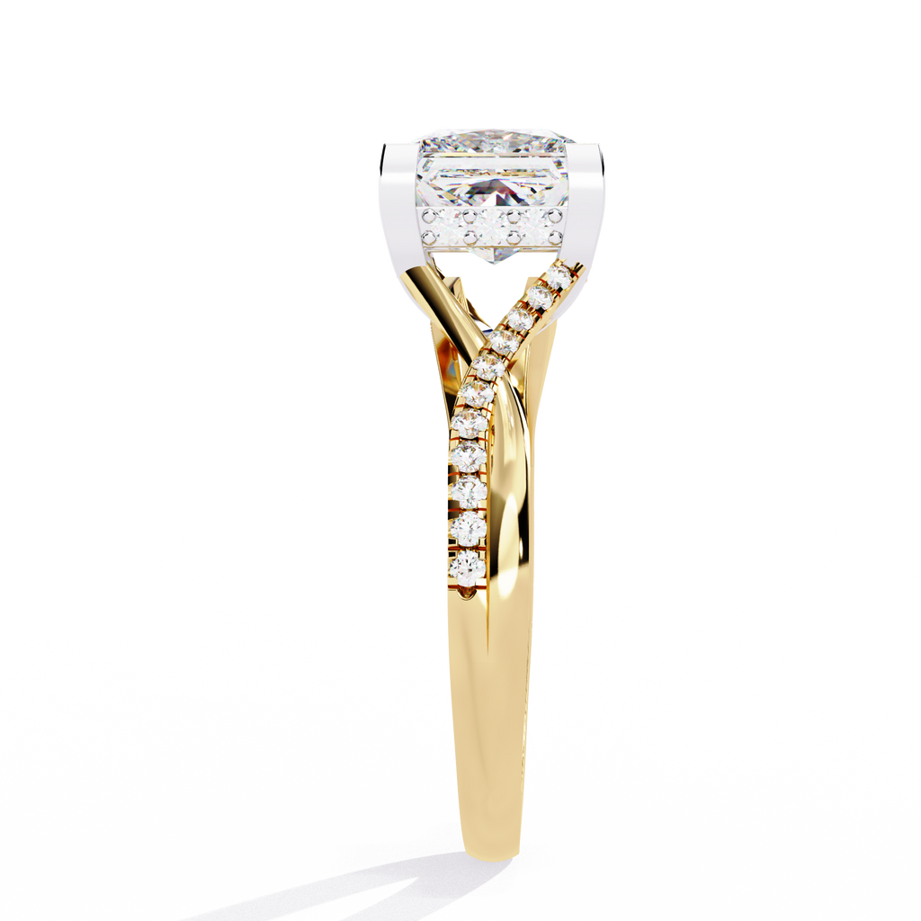Yellow Gold Princess Cut Diamond Twisted Pavé Shank Ring
