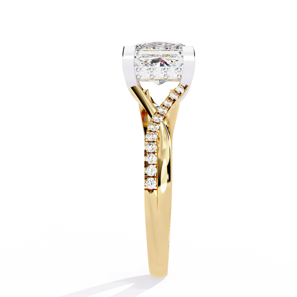 Yellow Gold Princess Cut Diamond Twisted Pavé Shank Ring
