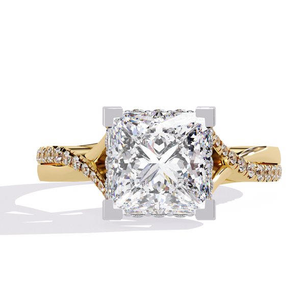 Yellow Gold Princess Cut Diamond Twisted Pavé Shank Ring