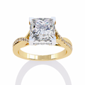 Yellow Gold Princess Cut Diamond Twisted Pavé Shank Ring