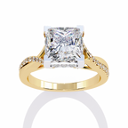 Yellow Gold Princess Cut Diamond Twisted Pavé Shank Ring