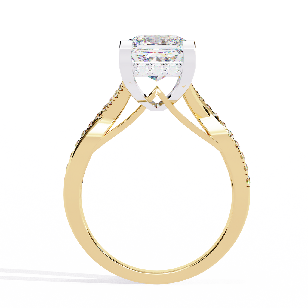 Yellow Gold Princess Cut Diamond Twisted Pavé Shank Ring