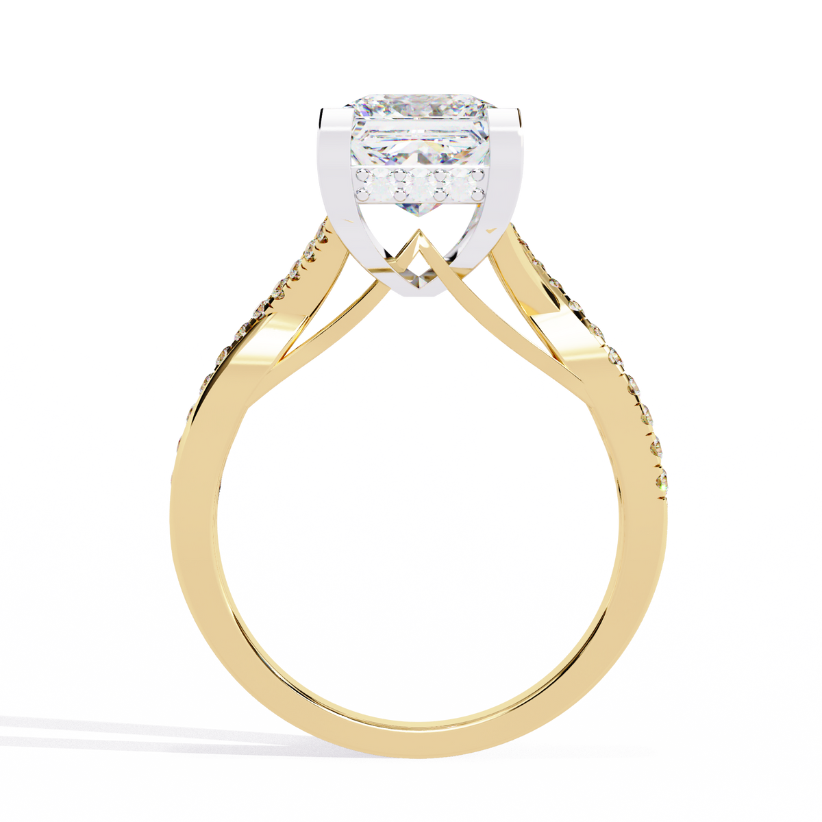 Yellow Gold Princess Cut Diamond Twisted Pavé Shank Ring