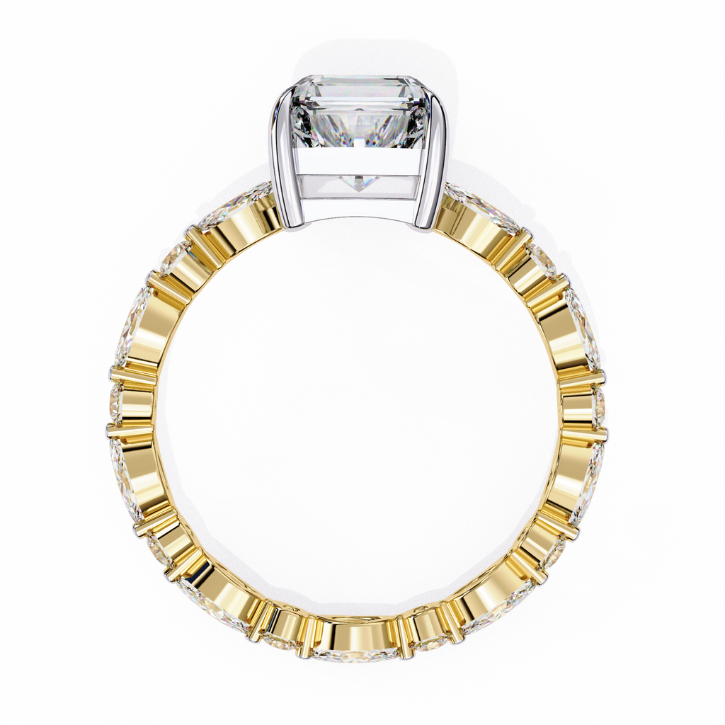 Yellow Gold Emerald Cut Diamond Marquise Eternity Shank Ring