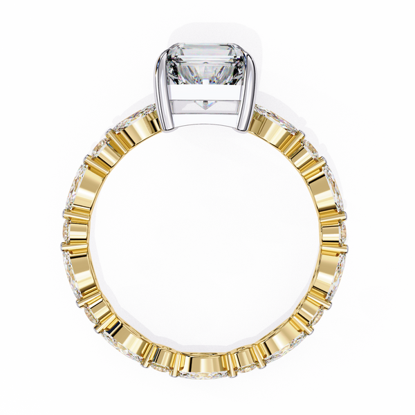 Yellow Gold Emerald Cut Diamond Marquise Eternity Shank Ring
