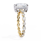 Yellow Gold Emerald Cut Diamond Marquise Eternity Shank Ring