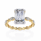 Yellow Gold Emerald Cut Diamond Marquise Eternity Shank Ring