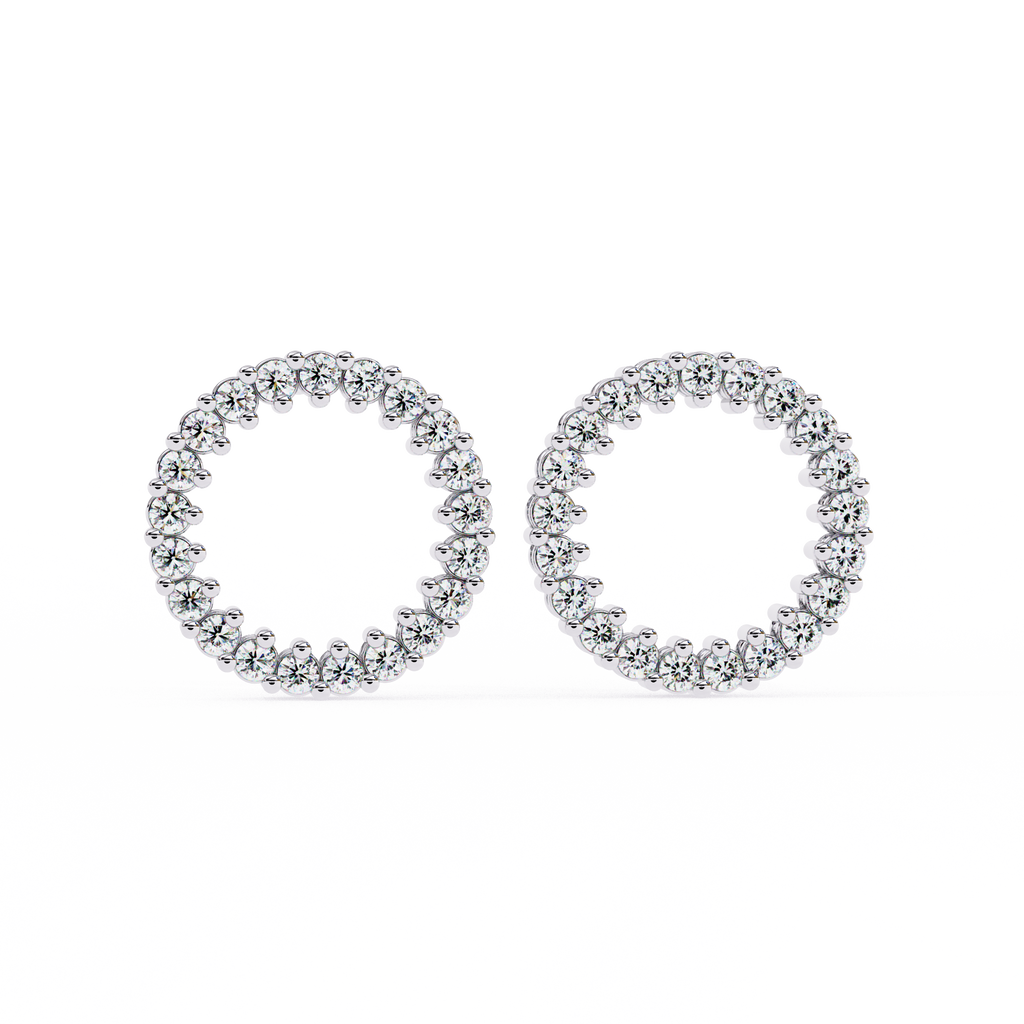White Gold Open Circle Diamond Stud Earrings