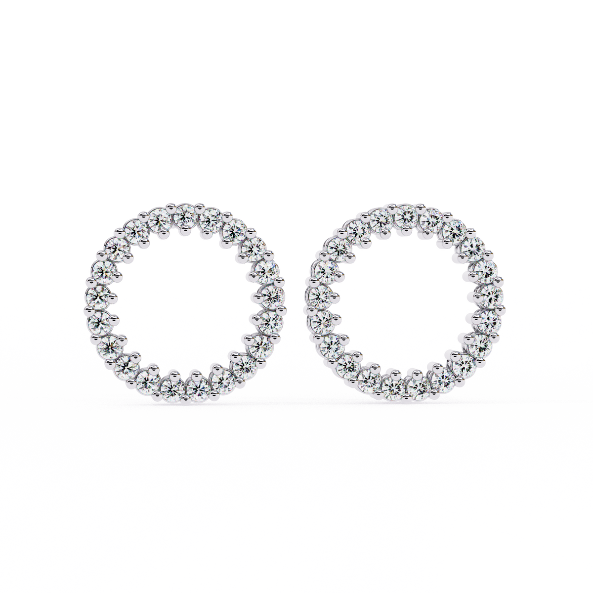 White Gold Open Circle Diamond Stud Earrings