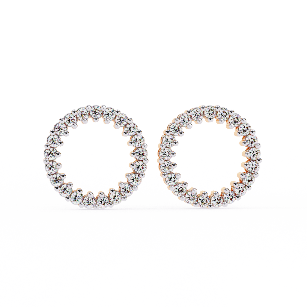 Rose Gold Open Circle Diamond Stud Earrings