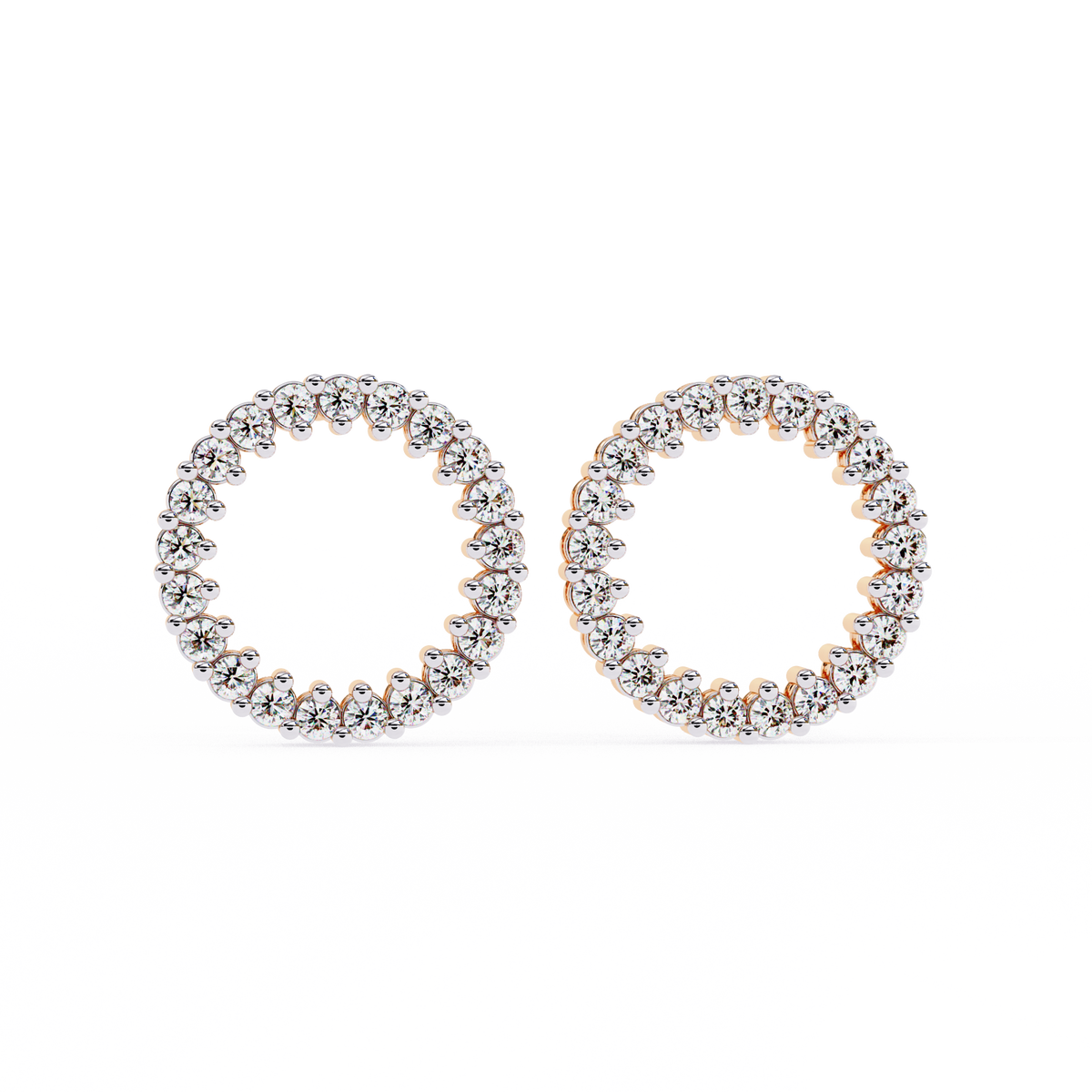 Rose Gold Open Circle Diamond Stud Earrings