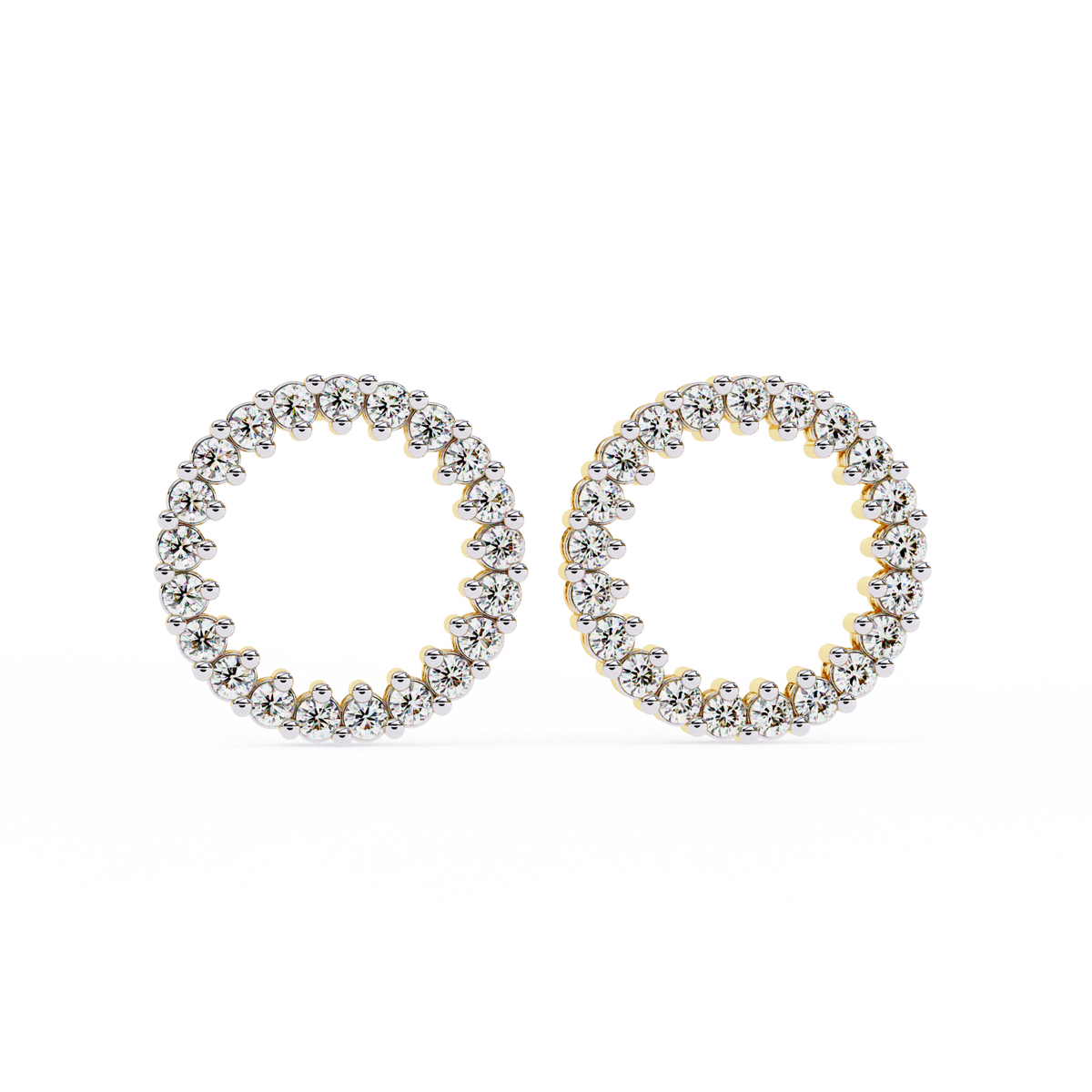Yellow Gold Open Circle Diamond Stud Earrings
