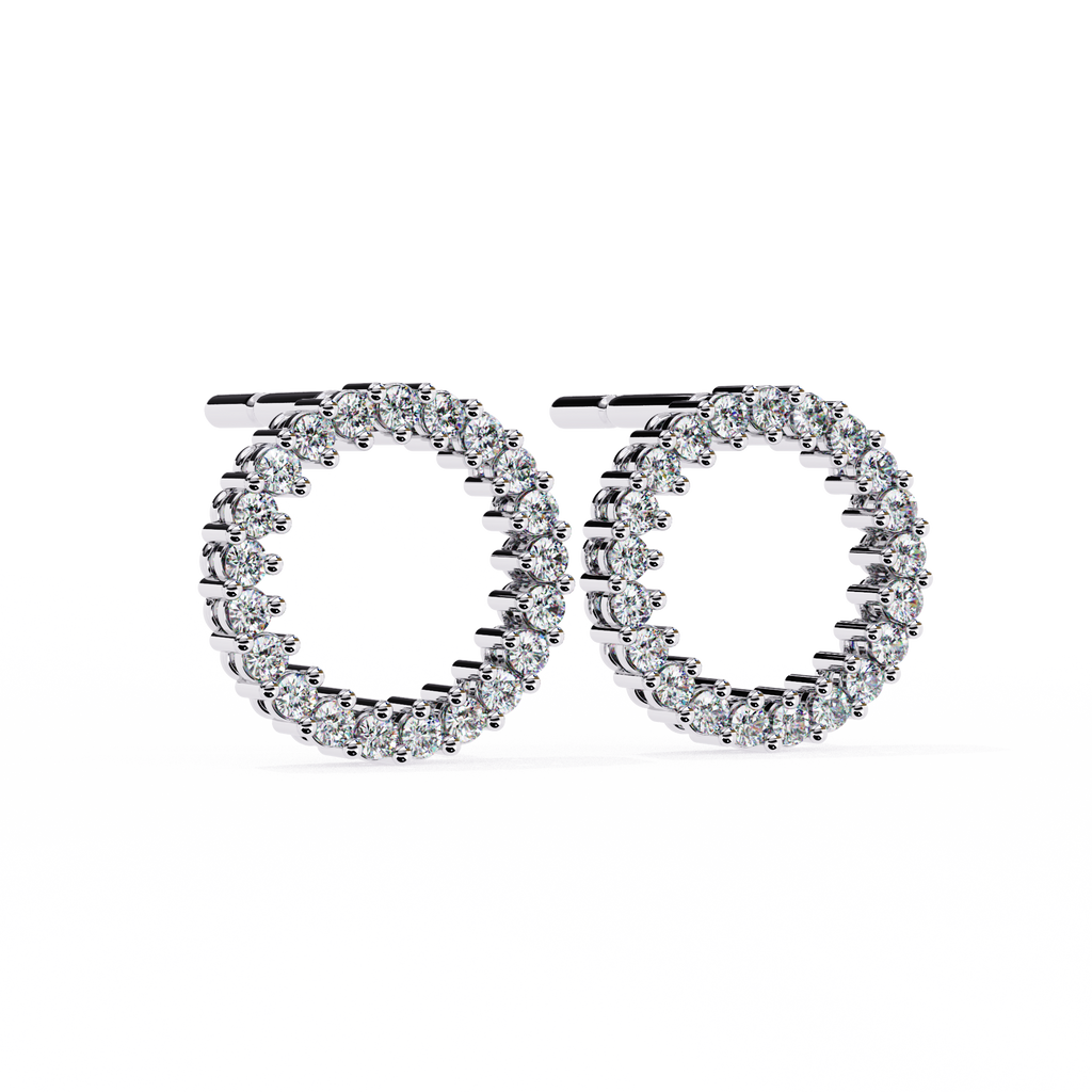 White Gold Open Circle Diamond Stud Earrings