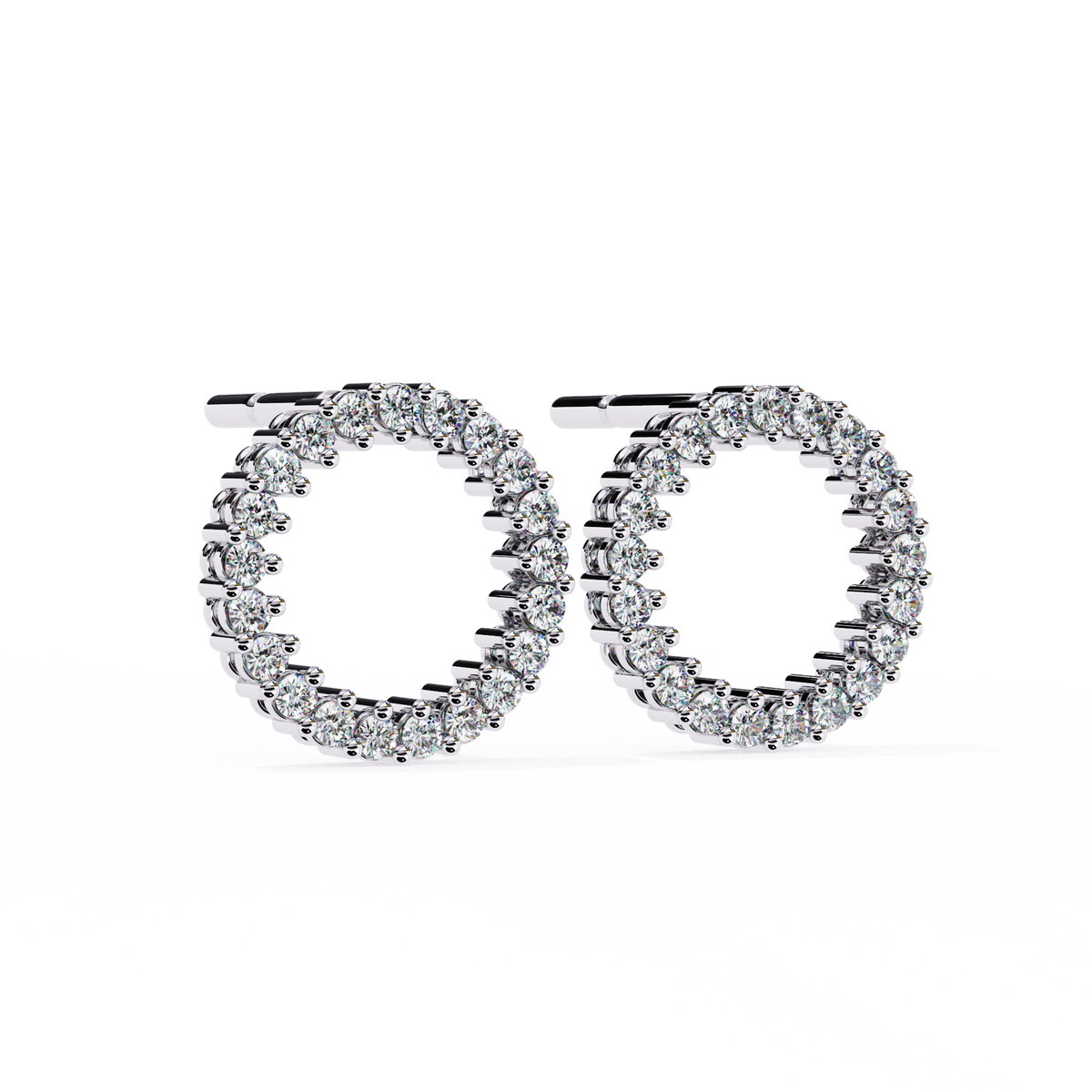 White Gold Open Circle Diamond Stud Earrings