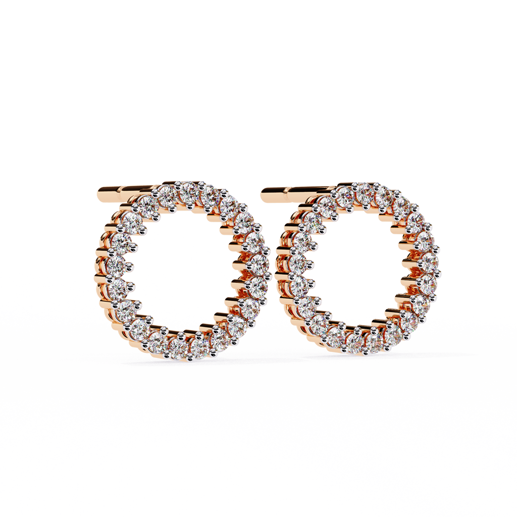 Rose Gold Open Circle Diamond Stud Earrings