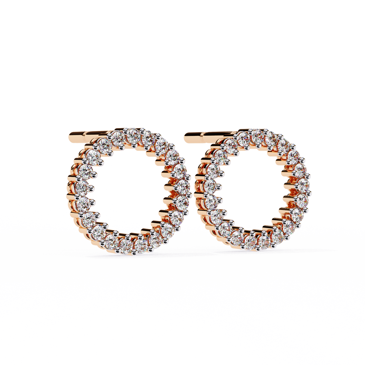 Rose Gold Open Circle Diamond Stud Earrings