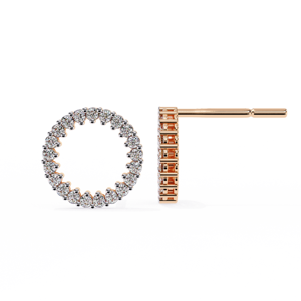 Rose Gold Open Circle Diamond Stud Earrings