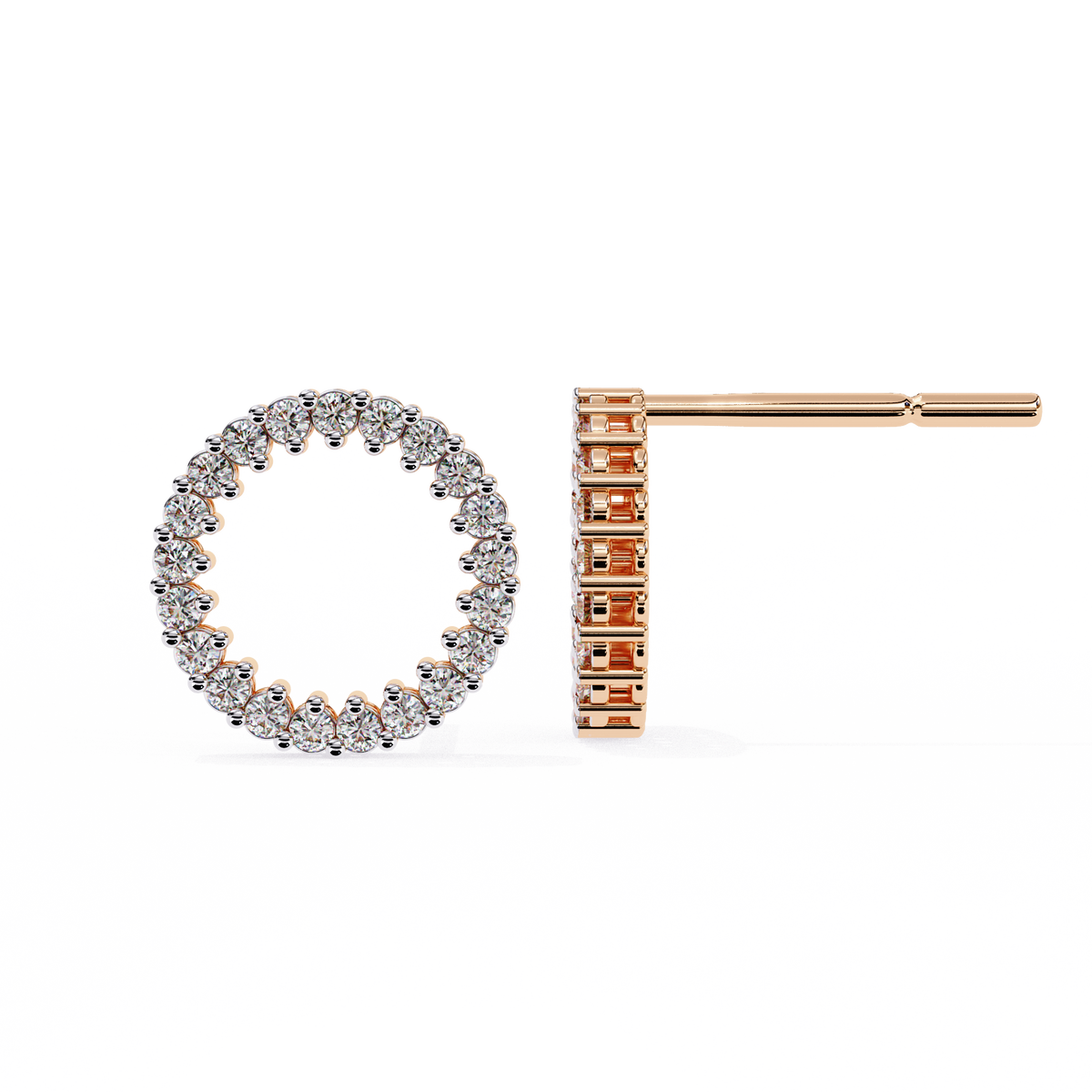 Rose Gold Open Circle Diamond Stud Earrings