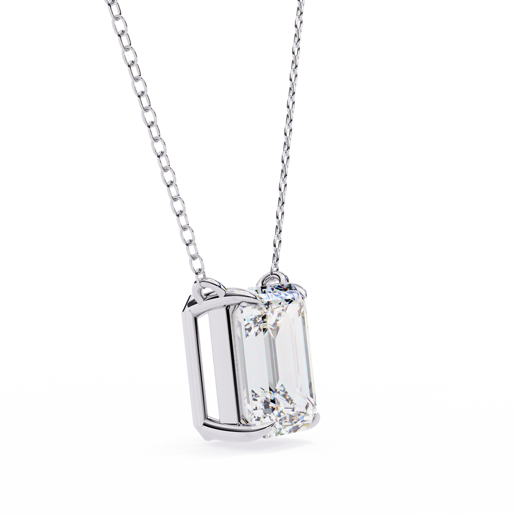 White Gold Vertical Emerald Cut Four-Claw Diamond Pendant