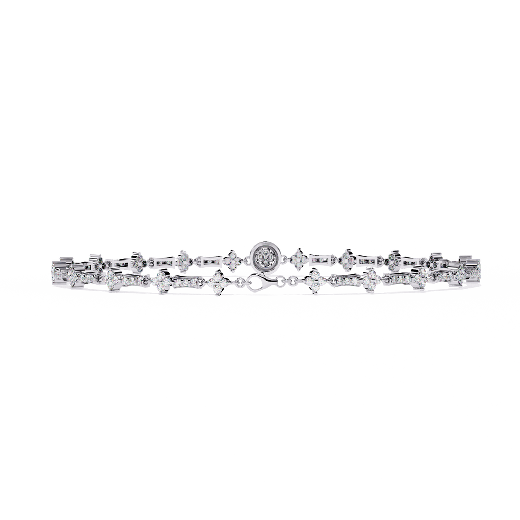 White Gold Clover Station Diamond Line Bracelet