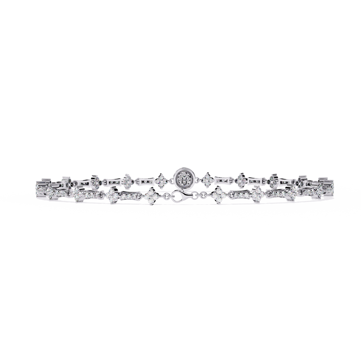 White Gold Clover Station Diamond Line Bracelet