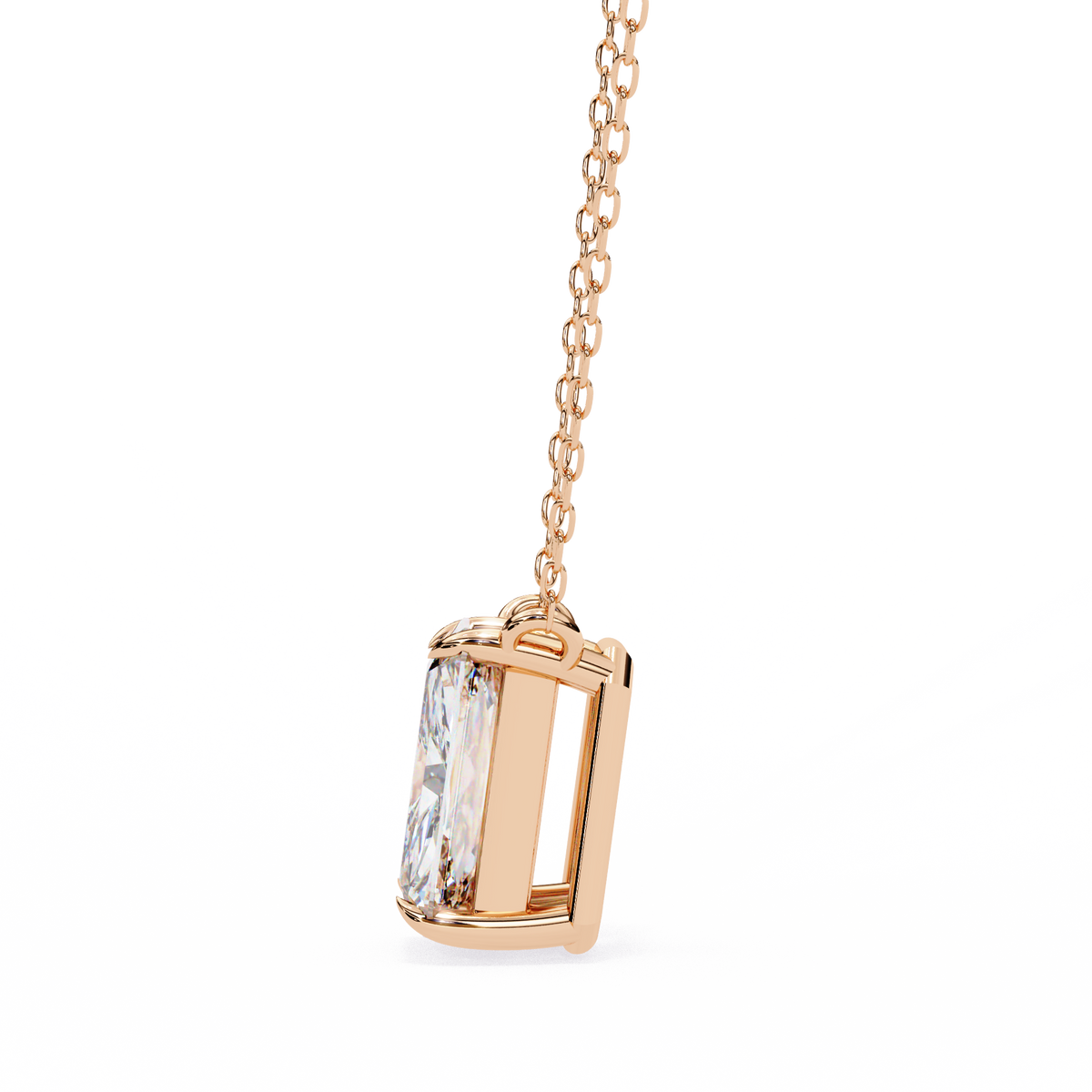 Rose Gold Emerald-Cut Diamond Solitaire Pendant