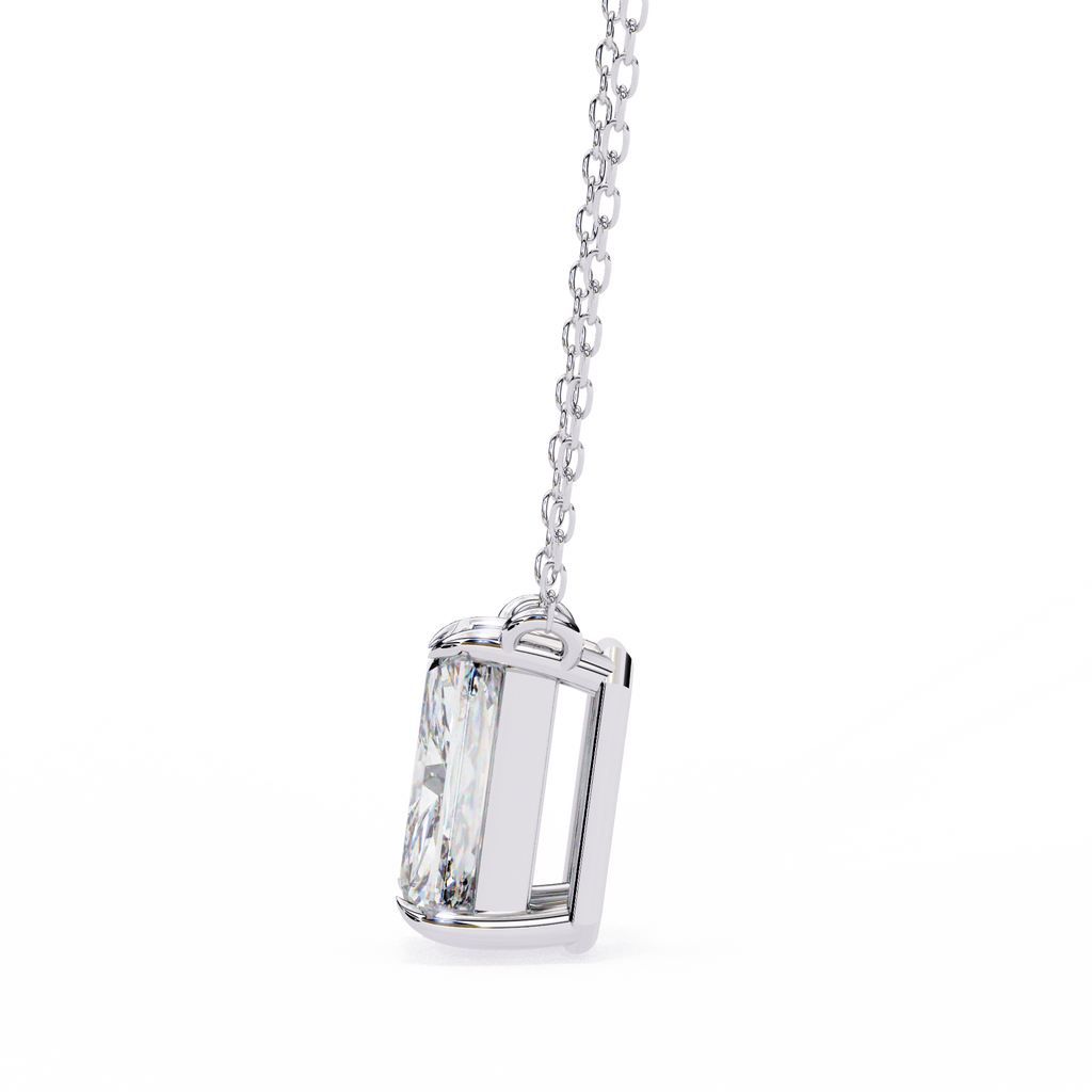 White Gold Vertical Emerald Cut Four-Claw Diamond Pendant