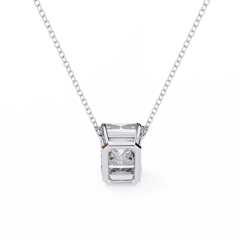 White Gold Vertical Emerald Cut Four-Claw Diamond Pendant