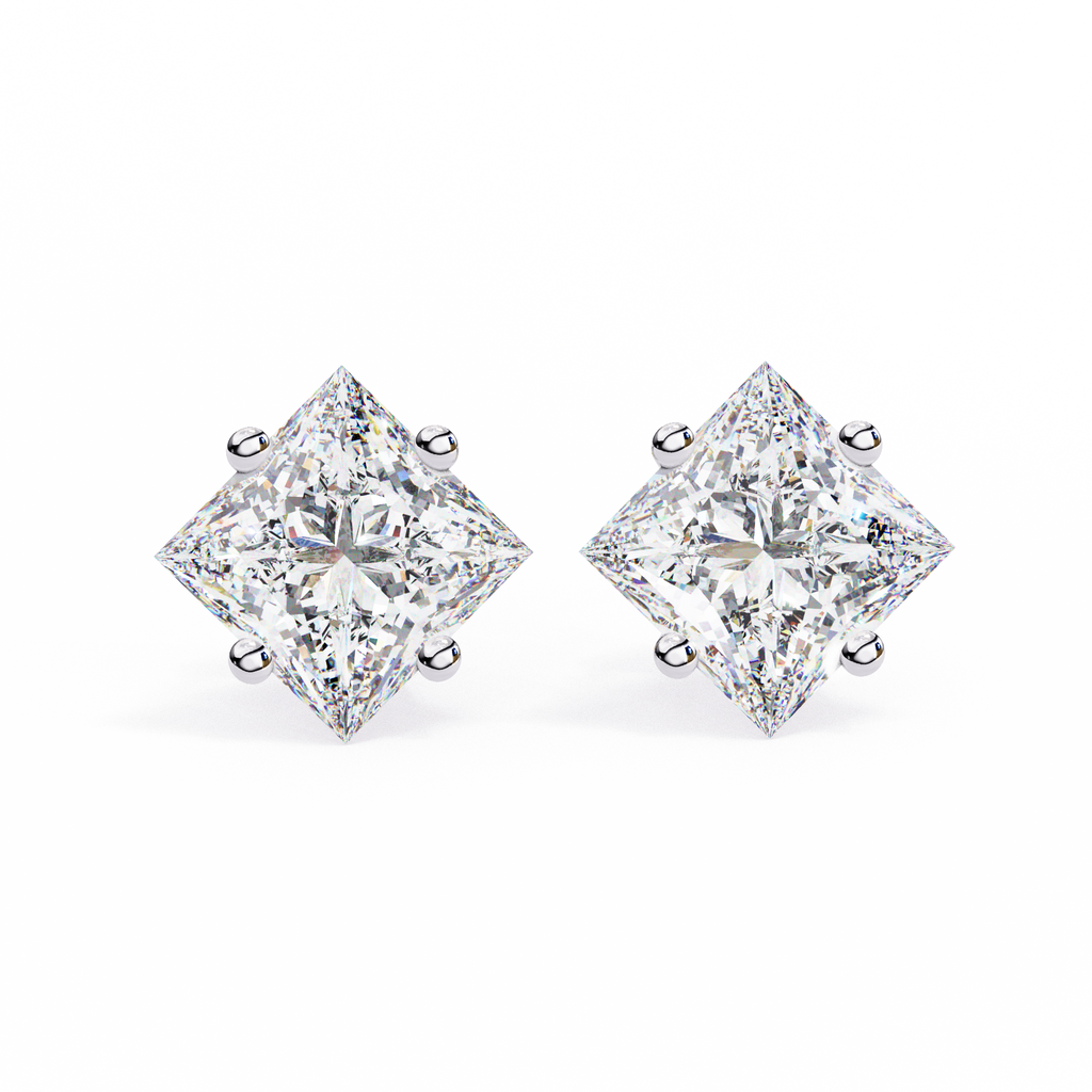 Princess Cut Natural Diamond Stud Earrings