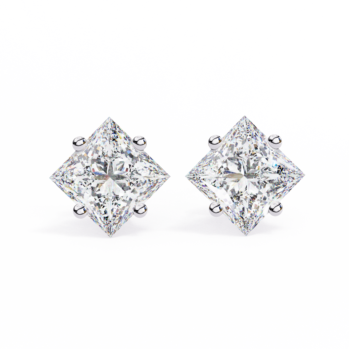 White Gold Six-Prong Crown Round Diamond Stud Earrings