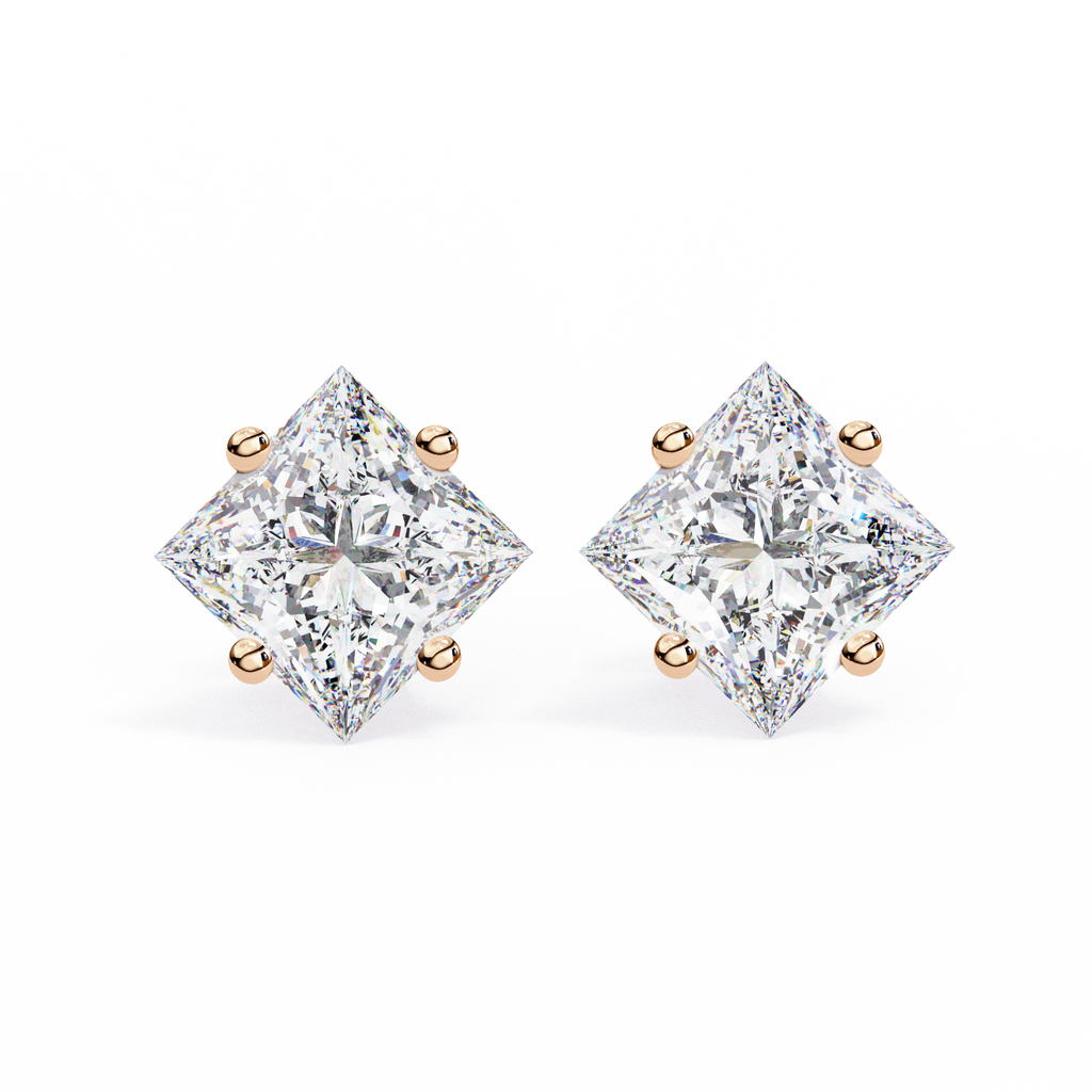 Princess Cut Natural Diamond Stud Earrings