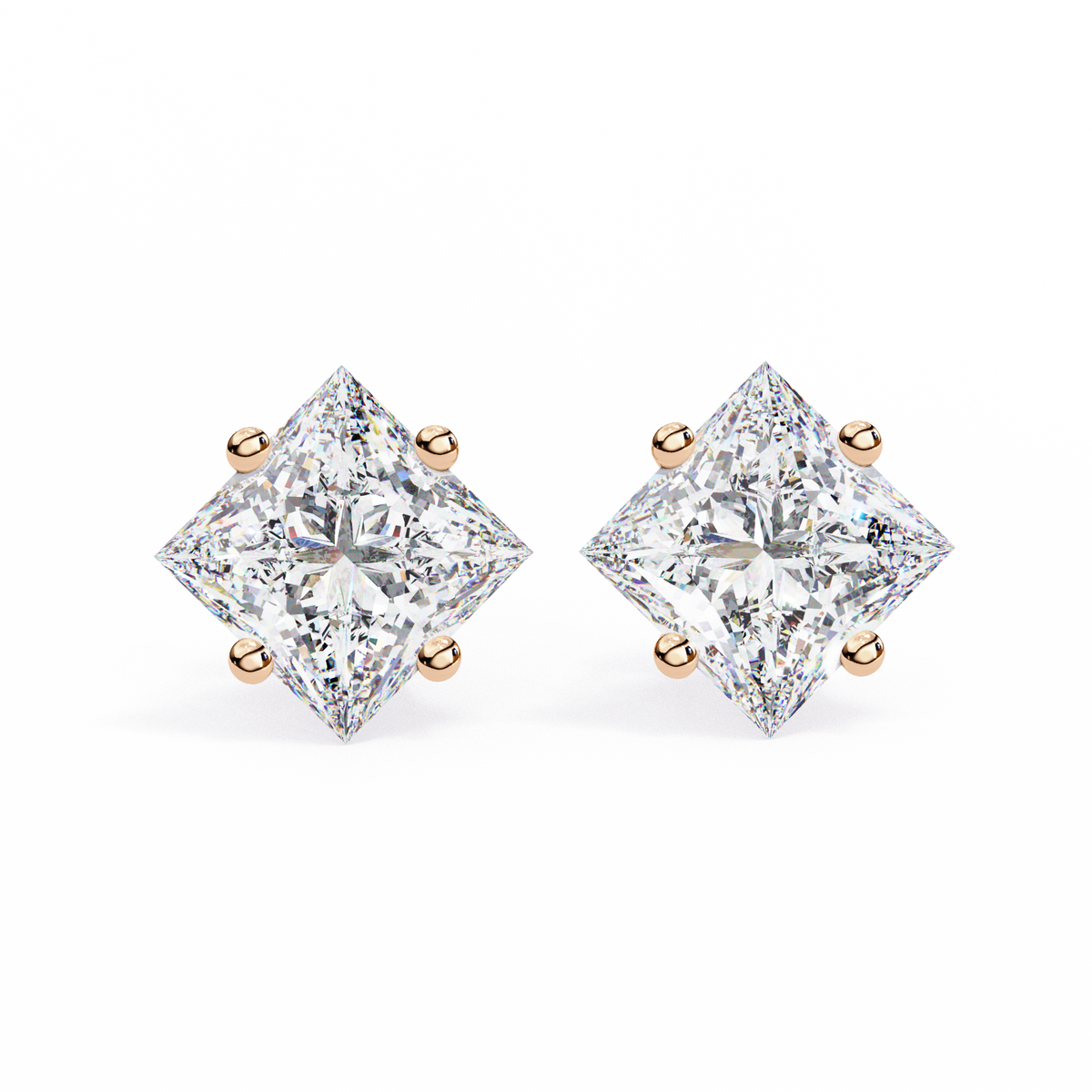 Princess Cut Natural Diamond Stud Earrings
