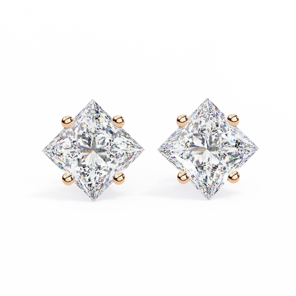 Princess Cut Natural Diamond Stud Earrings
